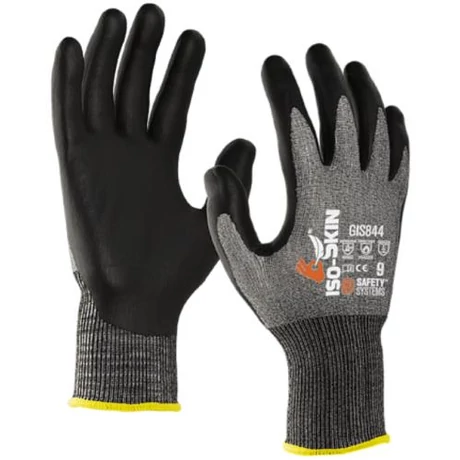 Lanzi GIS844 Vágásálló, varrat nélküli kötött kesztyű Hi-Foam 1/2 bevonattal ISO13997 10Newton (4X41C) (fekete-szürke) 6-11