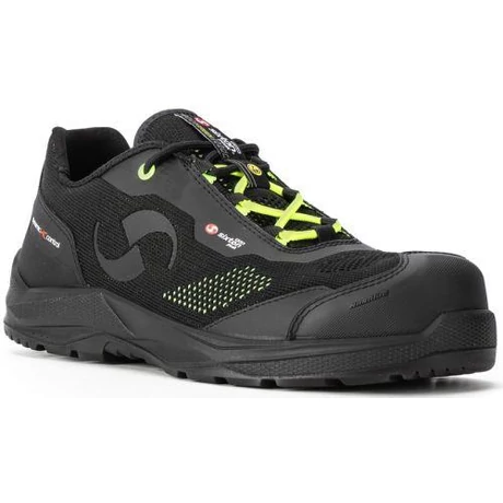 SIXTON XENO S3S FO SR ESD Extra könnyű munkavédelmi félcipő fekete, zöld reflex D3O talpbetéttel 35-48-ig