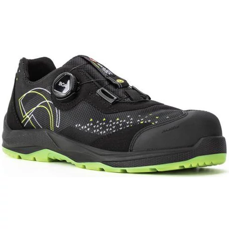 SIXTON NEON BOA S1PS FO SR ESD Extra könnyű munkavédelmi félcipő fekete, zöld reflex D3O talpbetéttel 35-48-ig