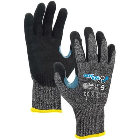 Lanzi GDY474 Hőálló, Vágásbiztos kötött kesztyű Bipolymer 1/2 mártott homokszórt felülettel (fekete-szürke) 6-11-ig 