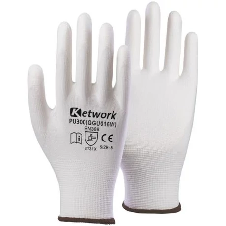 KET GGU016W (PU20.01, PU300) Tenyérmártott PU szerelő kesztyű fehér 6-11-ig