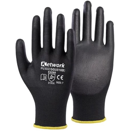 KET GGU016B (PN8003, PU302) Tenyérmártott POLIURETÁN szerelő kesztyű fekete 7-11-ig